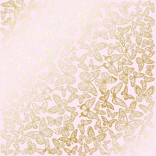 Лист одностороннього паперу з фольгуванням "Golden Butterflies Light pink" (21-005)