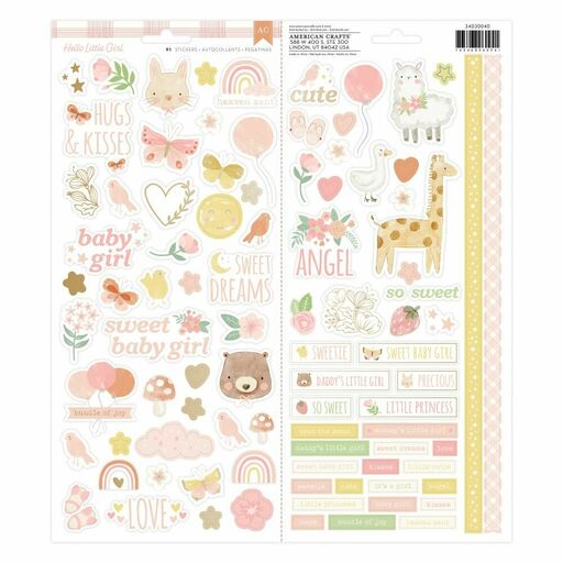 American Crafts - Hello Little Girl Collection - Cardstock Stickers 6"X12" 91/Pkg, Gold Foil - висічки