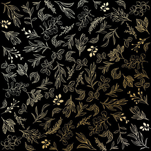 Лист одностороннього паперу з фольгуванням "Golden Branches Black" (22-008)