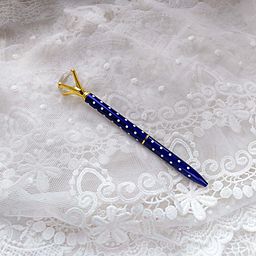 Ручка з "діамантом" - колір Темно-синій з білим горошком та золотом