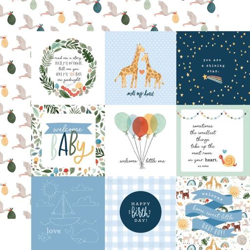 Echo Park - Welcome Baby Boy Collection - Double-Sided Cardstock - 4"X4" Journaling Cards -папір 30x30 см