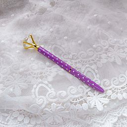 Ручка з "діамантом" - колір Фіолетовий з білим горошком та золотом