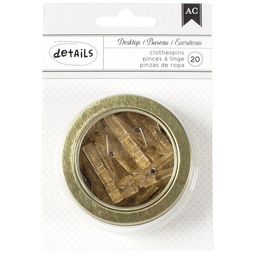 Magnetic Office Tins Gold Glittered Clothespins - прищепки
