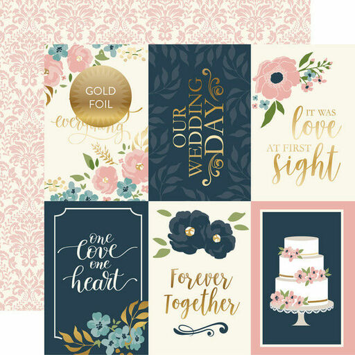 Echo Park - Just Married Collection - Double-Sided Foil Cardstock - 4"X6" Journaling Cards - папір 30x30 см