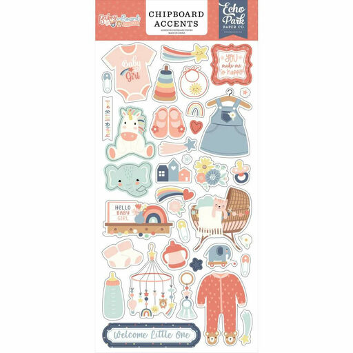 Echo Park - Baby On Board Girl Collection - Accents Chipboard Stickers - чіпборд