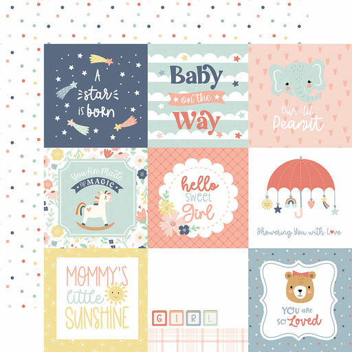 Echo Park - Baby On Board Girl Collection - Double-Sided Cardstock - 4 x 4 Journaling Cards - папір 30x30 см