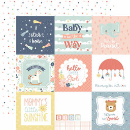 Echo Park - Baby On Board Girl Collection - Double-Sided Cardstock - 4 x 4 Journaling Cards - папір 30x30 см