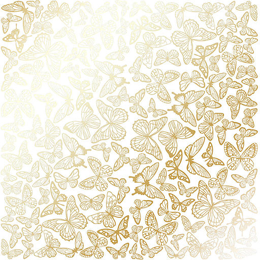 Лист одностороннього паперу з фольгуванням "Golden Butterflies White" (21-001)