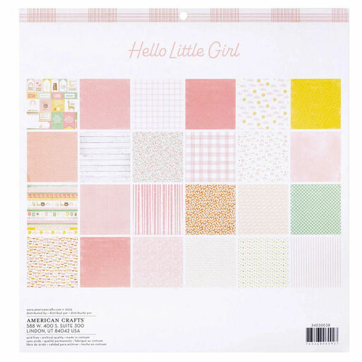 American Crafts - Hello Little Girl Collection - Double-Sided Paper Pad - 1/2 набору паперу 30.5x30.5 см