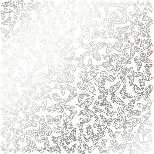 Лист одностороннього паперу з фольгуванням "Silver Butterflies White" (21-009)