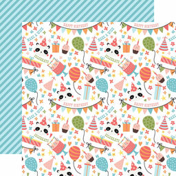 Echo Park - Birthday Girl Collection - Double-Sided Cardstock - Party Pandas - папір 30x30 см