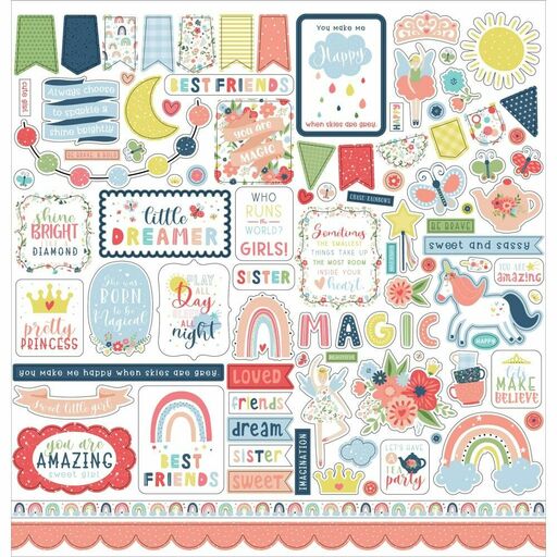 Echo Park - Little Dreamer Girl Collection - Cardstock Stickers - наклейки