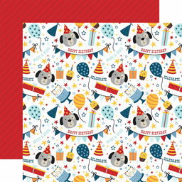 Echo Park - Birthday Boy Collection - Double-Sided Cardstock - Puppy Party - папір 30x30 см