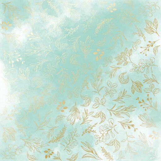 Лист одностороннього паперу з фольгуванням "Golden Branches Mint watercolor" (22-027)