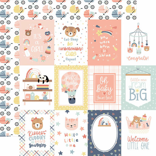 Echo Park - Baby On Board Girl Collection - Double-Sided Cardstock - 3 x 4 Journaling Cards - папір 30x30 см