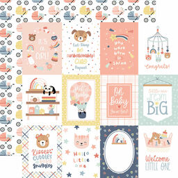 Echo Park - Baby On Board Girl Collection - Double-Sided Cardstock - 3 x 4 Journaling Cards - папір 30x30 см