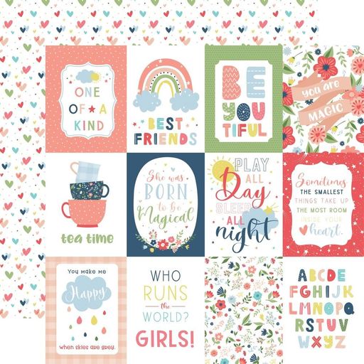Echo Park - Little Dreamer Girl  Collection - Double-Sided Cardstock - 3"X4" Journaling Cards - папір 30x30 см