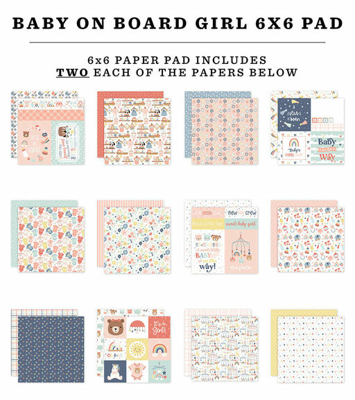 Echo Park - Baby On Board Girl - Collection Kit - Double-Sided Paper Pad - 1/2 набору паперу 15x15 см