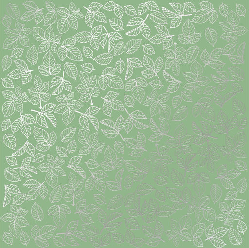 Лист одностороннього паперу з фольгуванням "Silver Rose Leaves Avocado" (27-015)
