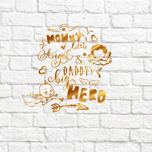 х-Mommy's little angel and daddy's big hero - вирубка із термотрансферної плівки - зеркальне жовте золото