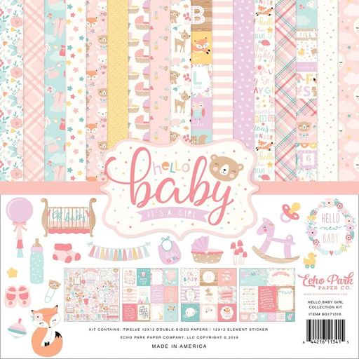 Echo Park - Hello Baby Girl Collection Kit - Double-Sided Paper Pad - набір паперу 30x30 см