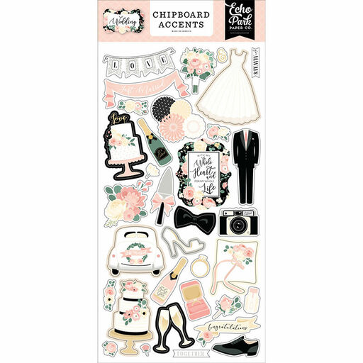 Echo Park - Wedding Collection - Phrases Chipboard Stickers - чіпборд