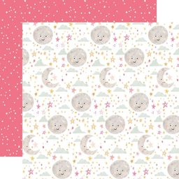 Echo Park - Welcome Baby Girl Collection - Double-Sided Cardstock - Moon & Stars - папір 30x30 см