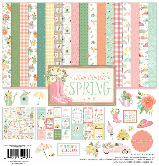 Carta Bella Paper - Here Comes Spring - Collection Kit - Double-Sided Paper Pad - набір паперу 30x30 см