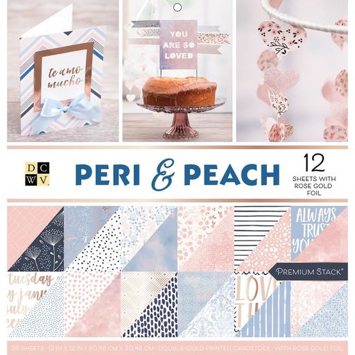 DCWV - Peri & Peach - Double-Sided Paper W/Rose Gold Foil Accents - 1/2 набору паперу 30.5х30.5 см