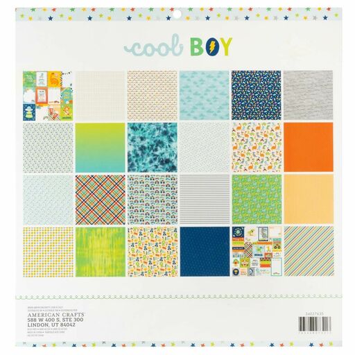 Pebbles - Cool Boy Collection - Double-Sided Paper Pad 12"X12" - 1/2 набору паперу 30x30 см